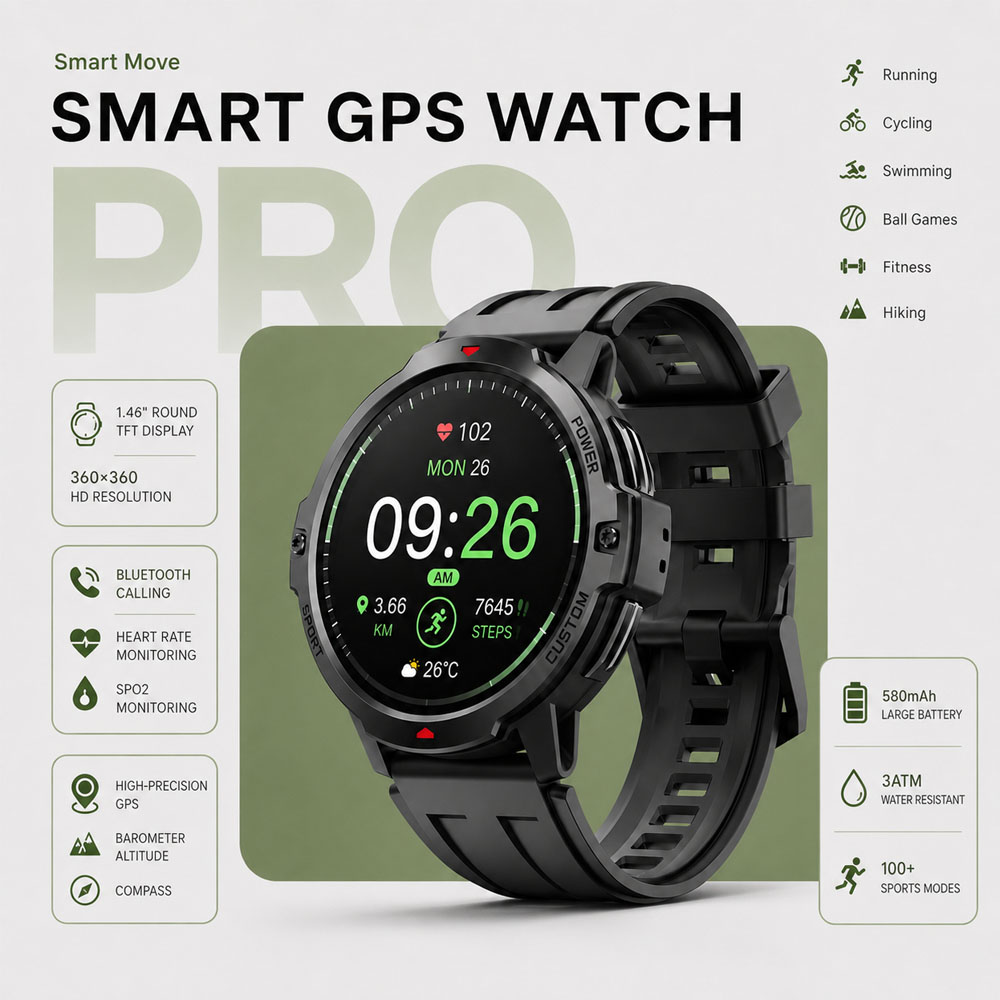 Smartwatch Timex Watches For Men - 새로운 1.46인치 군용 GPS 스마트워치 3ATM