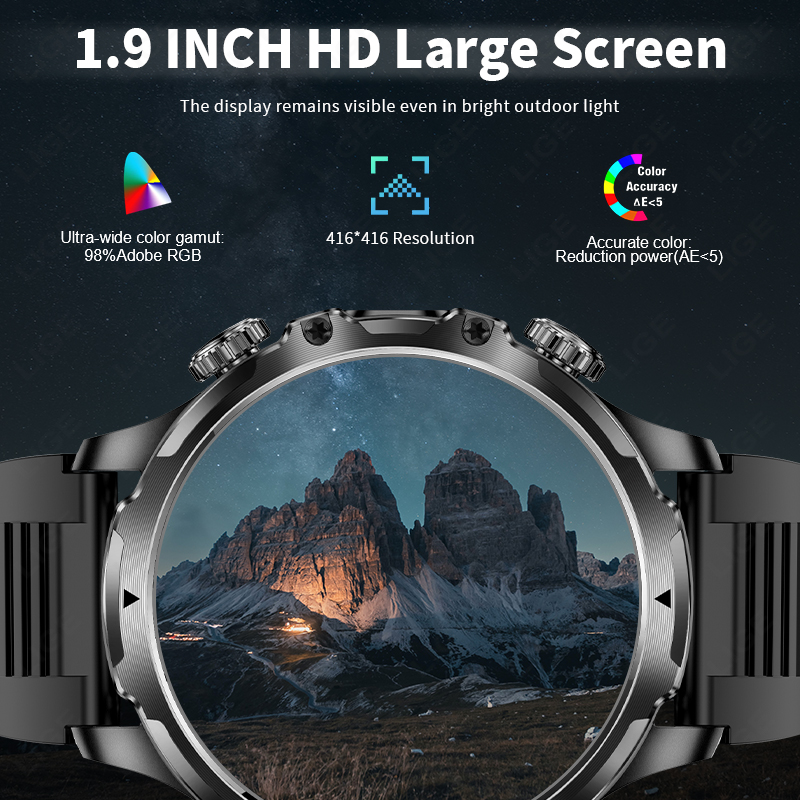 LIGE Smartwatch 군용 남성용 1.9 
