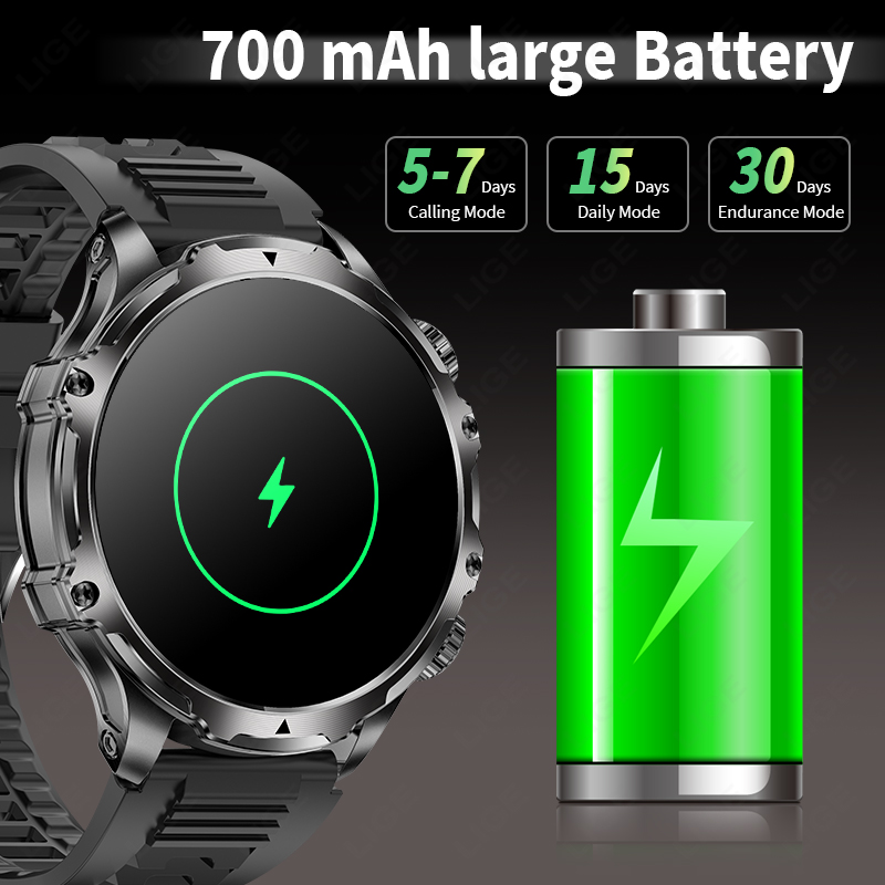 LIGE Smartwatch 군용 남성용 1.9 