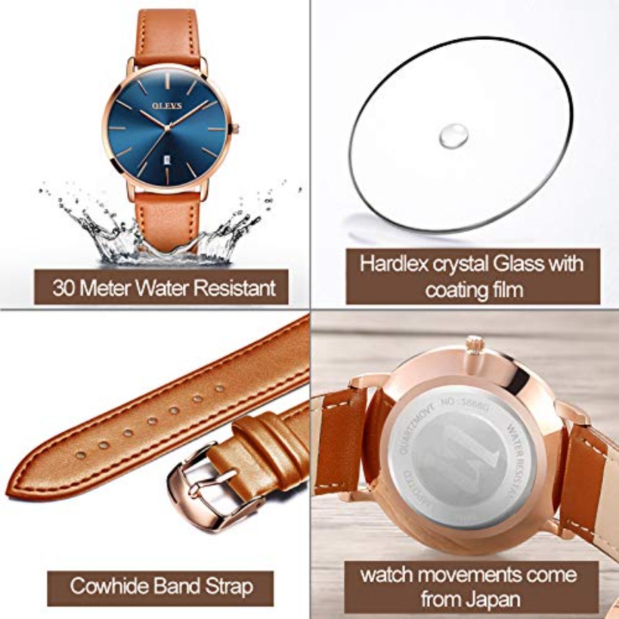 OLEVS 남성용 가죽 시계 블랙 울트라 씬 6.5mm - Smartwatch Watches For Men Digital 리뷰 및 가격