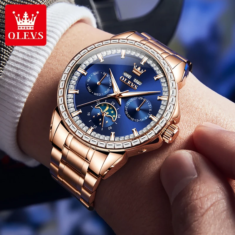 OLEVS 남성용 풀 다기능 다이얼 블루 가죽 스트랩  - Altimeter Compass Watch 리뷰 및 가격
