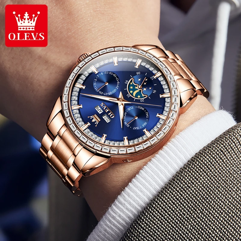 OLEVS 남성용 풀 다기능 다이얼 블루 가죽 스트랩  - Altimeter Compass Watch 리뷰 및 가격